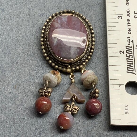 Butterfly Bead Dangle Brooch 3 In Marbled Purple Pin Gold White Arrow Retro  80s - Picture 5 of 5